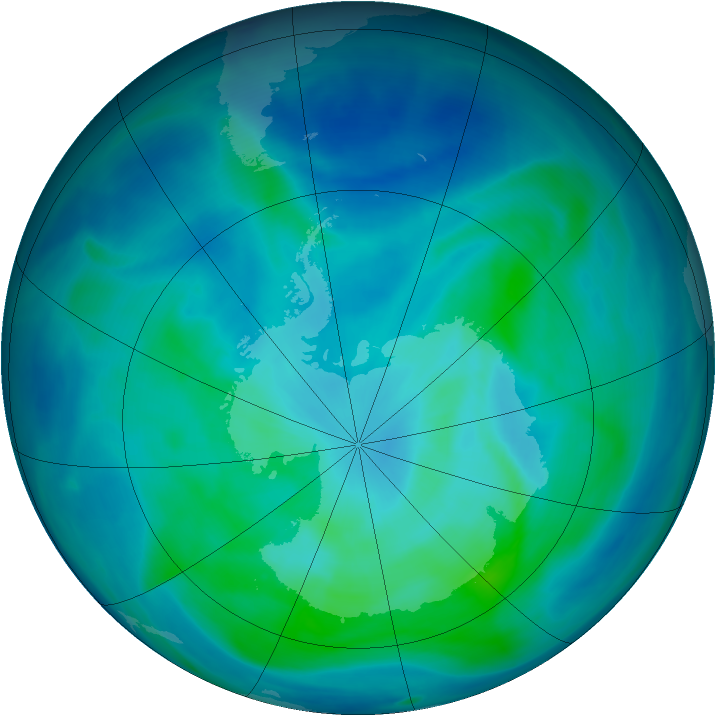 Antarctic ozone map for 08 March 2008